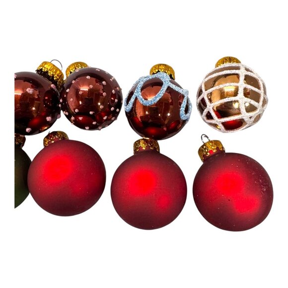 Vintage G&D Set Of 12 Mini Christmas Ornaments Glitter & Metallic Gold Red Green - Picture 8 of 10